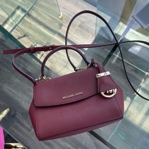 Leather grained small flap bag long strap Michael Kors